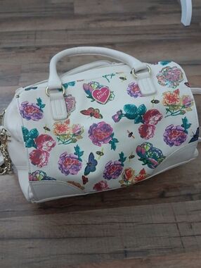Betsey Johnson Cream Satchel with Multicolor Floral Print